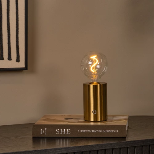 Lucide VIVO - Rechargeable Table lamp - Battery pack - Ø 8 cm - LED Dim. - E27 - 1x1W 2700K - Matt Gold / Brass - atmosphere 1